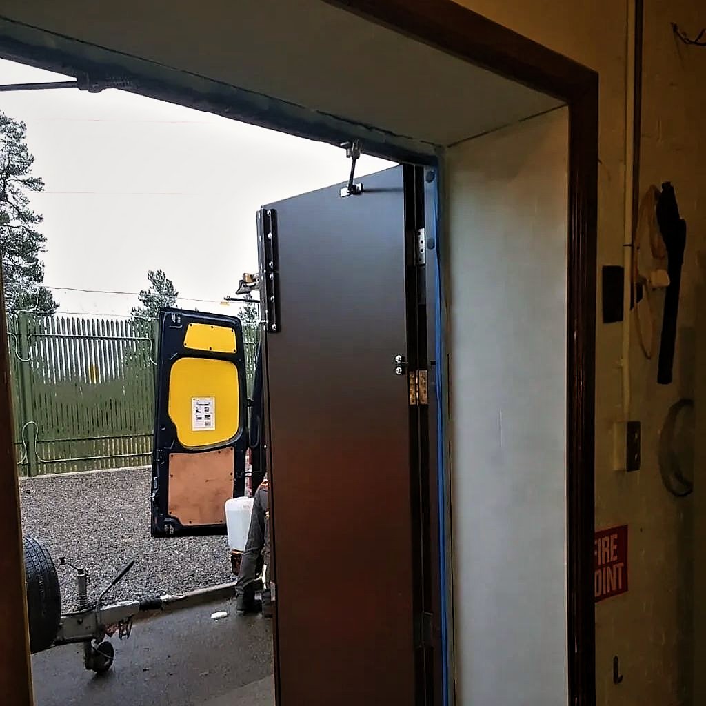 Steel fire door installed in the existing substation building
