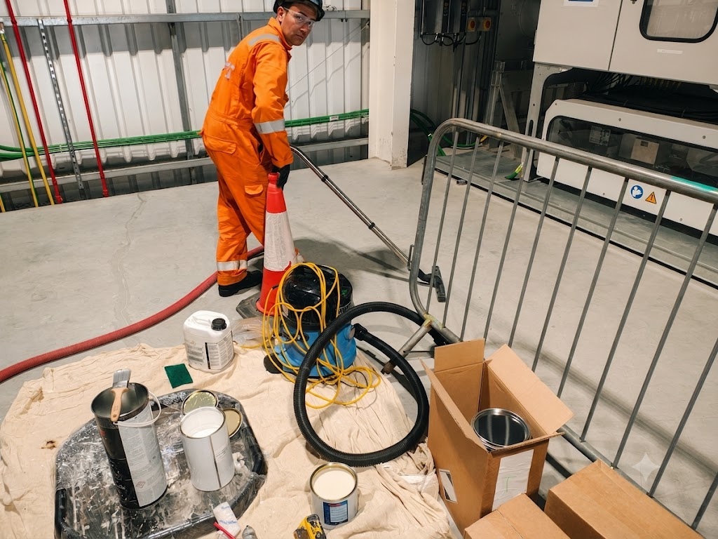 PKBC operative carrying out floor-coating works at the Thurso synchronous condenser substation
